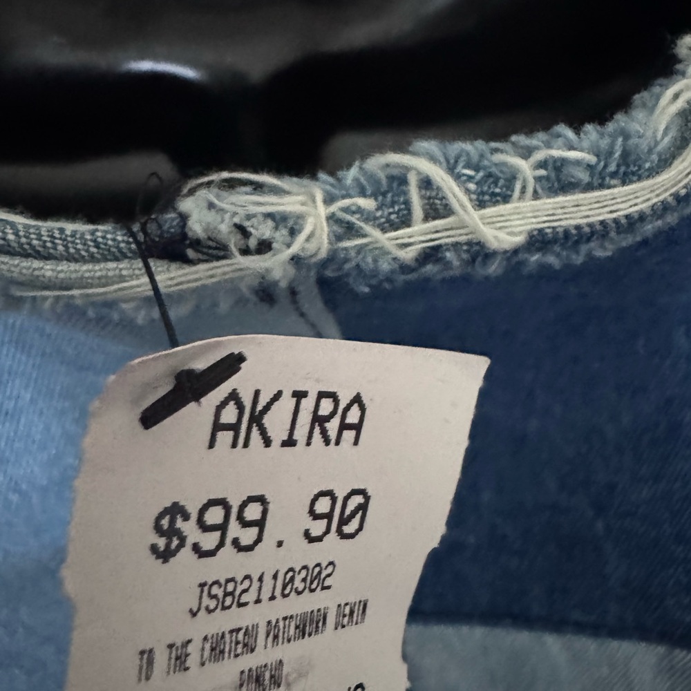 AKIRA Blue Patchwork Denim Poncho Top - Picture 3 of 4